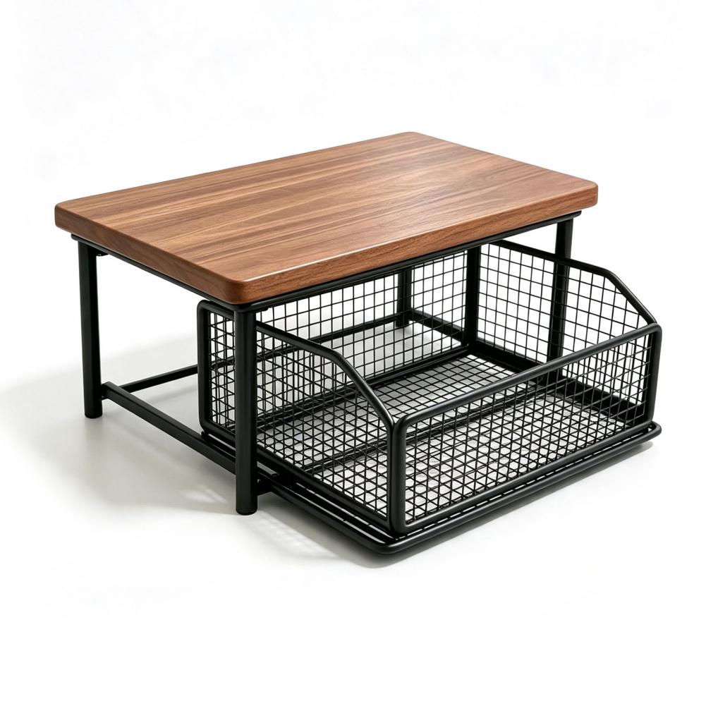 Coffee Equipment Holder - Kaffeemaschinen-Aufbewahrungsregal mit Schublade, Holz-Arbeitsplatten-Metall-Kaffeebar-Organizer, stark belastbarer