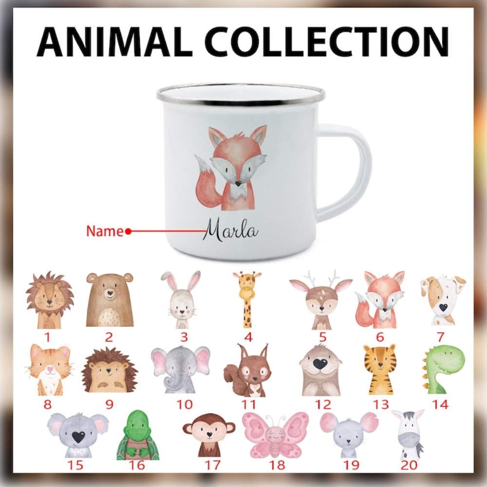 Coffee Equipment Names - Personalisierte Tiermotiv-Kaffeetasse mit Namen, Kinderbecher, Geburtstagsparty-Geschenke