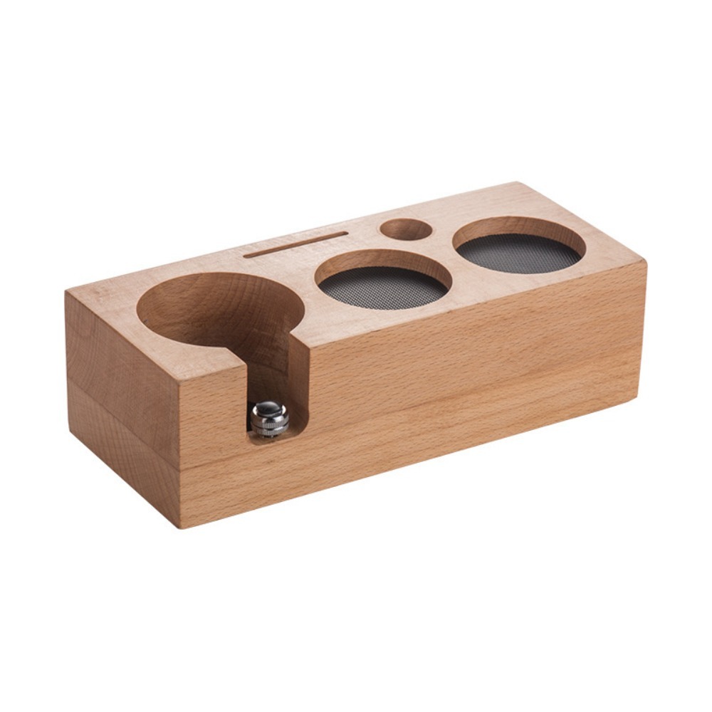 Coffee Equipment Holder - 3-in-1 Holz-Kaffeestampfer-Station Rutschfester Höhenverstellbarer Kaffeestampferhalter 51/53/58