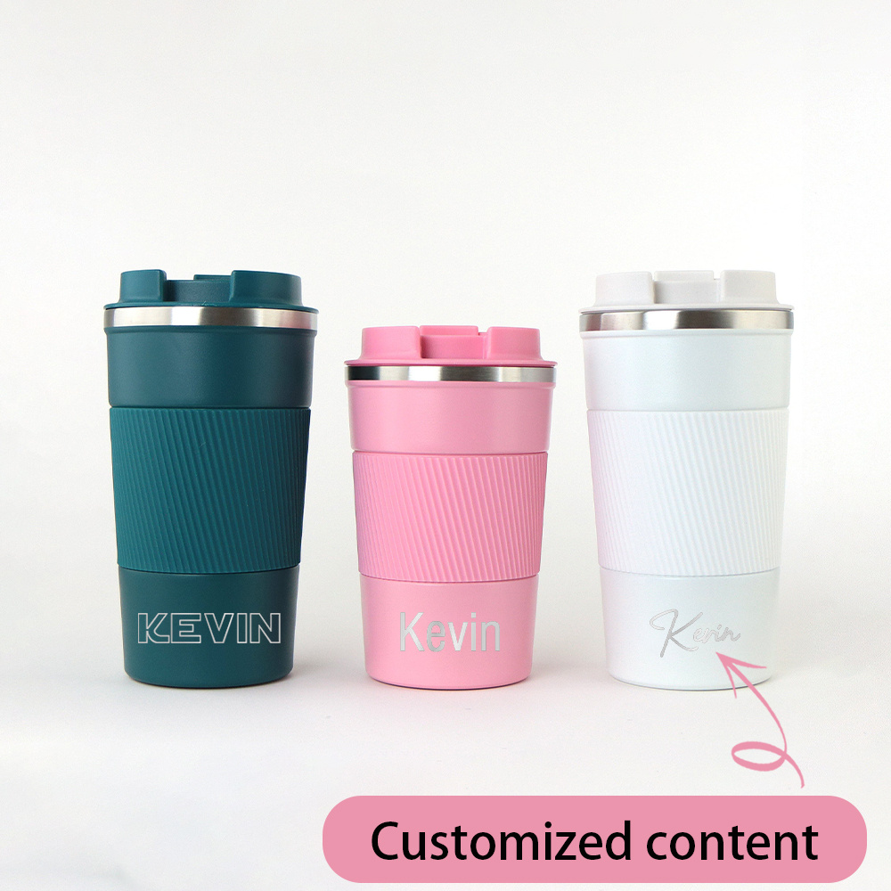 Coffee Equipment Names - Personalisierbarer Edelstahl-Reise-Kaffeebecher mit geripptem, rutschfestem Griff,